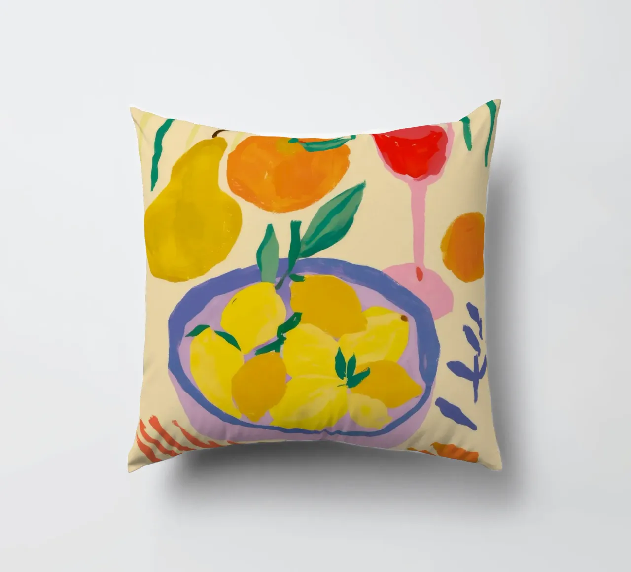 Orange and Pear Stillness decorative cushion by Haven Fantasy