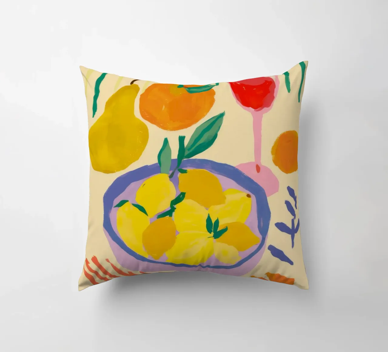 Orange and Pear Stillness decorative cushion by Haven Fantasy
