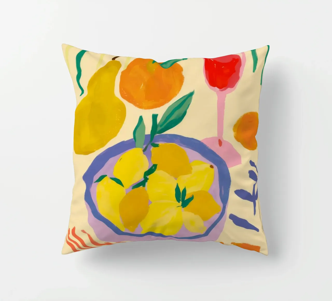 Orange and Pear Stillness decorative cushion by Haven Fantasy