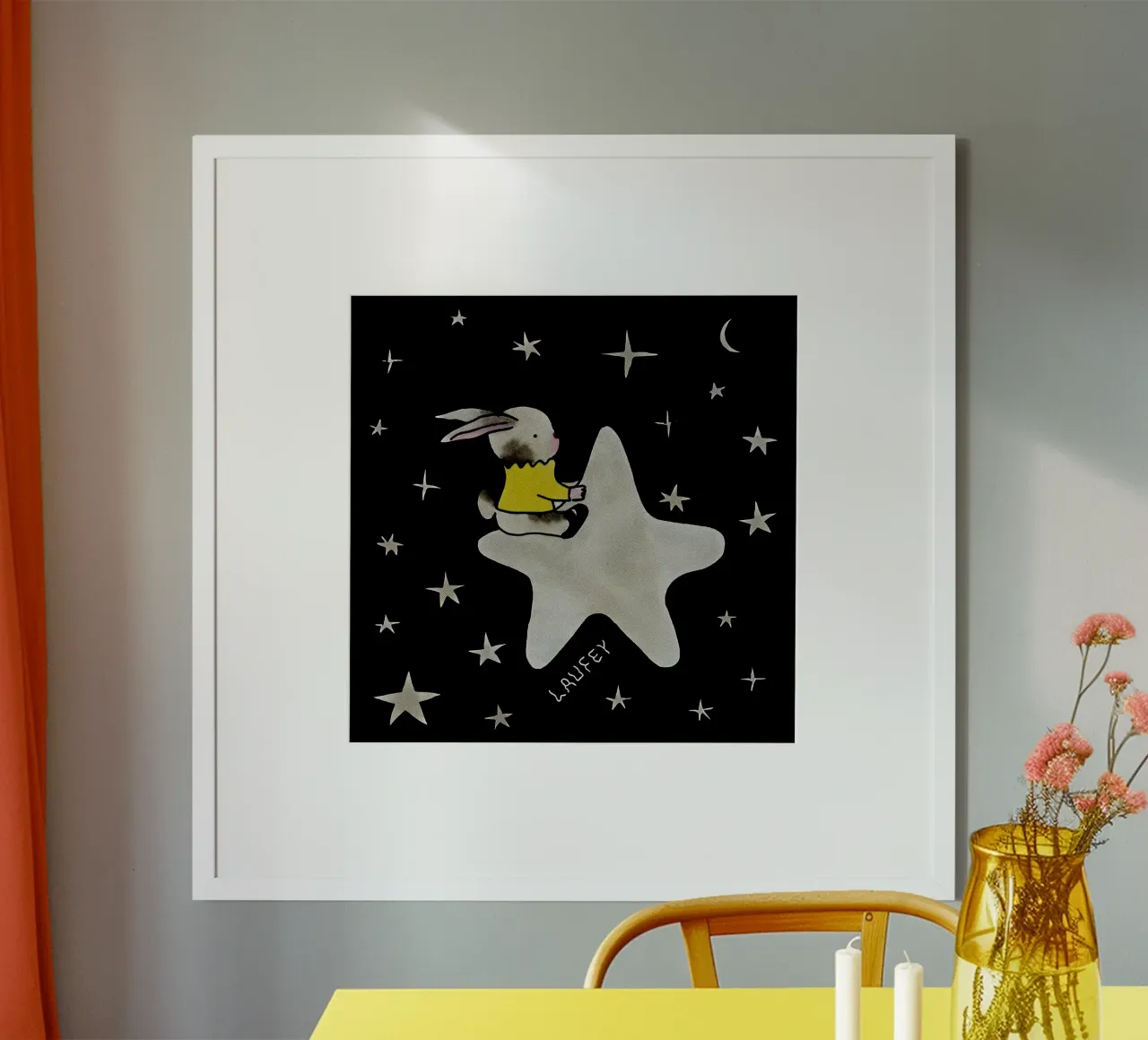Laufey Il coniglio stregato Lfy poster con telaio in plastica da carleemiller