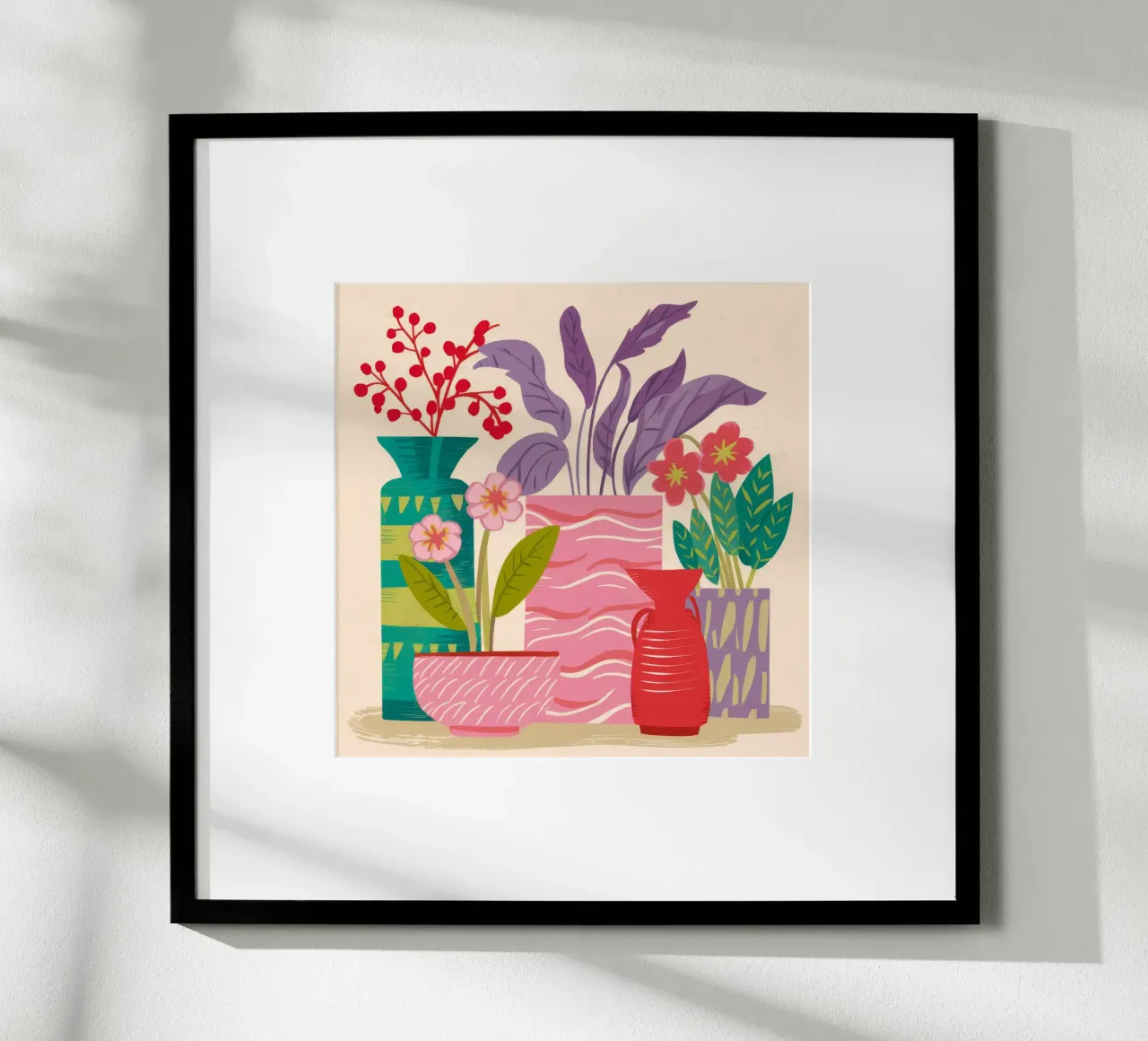 Vaso rosa Stillness poster con telaio in legno da Stone Decade