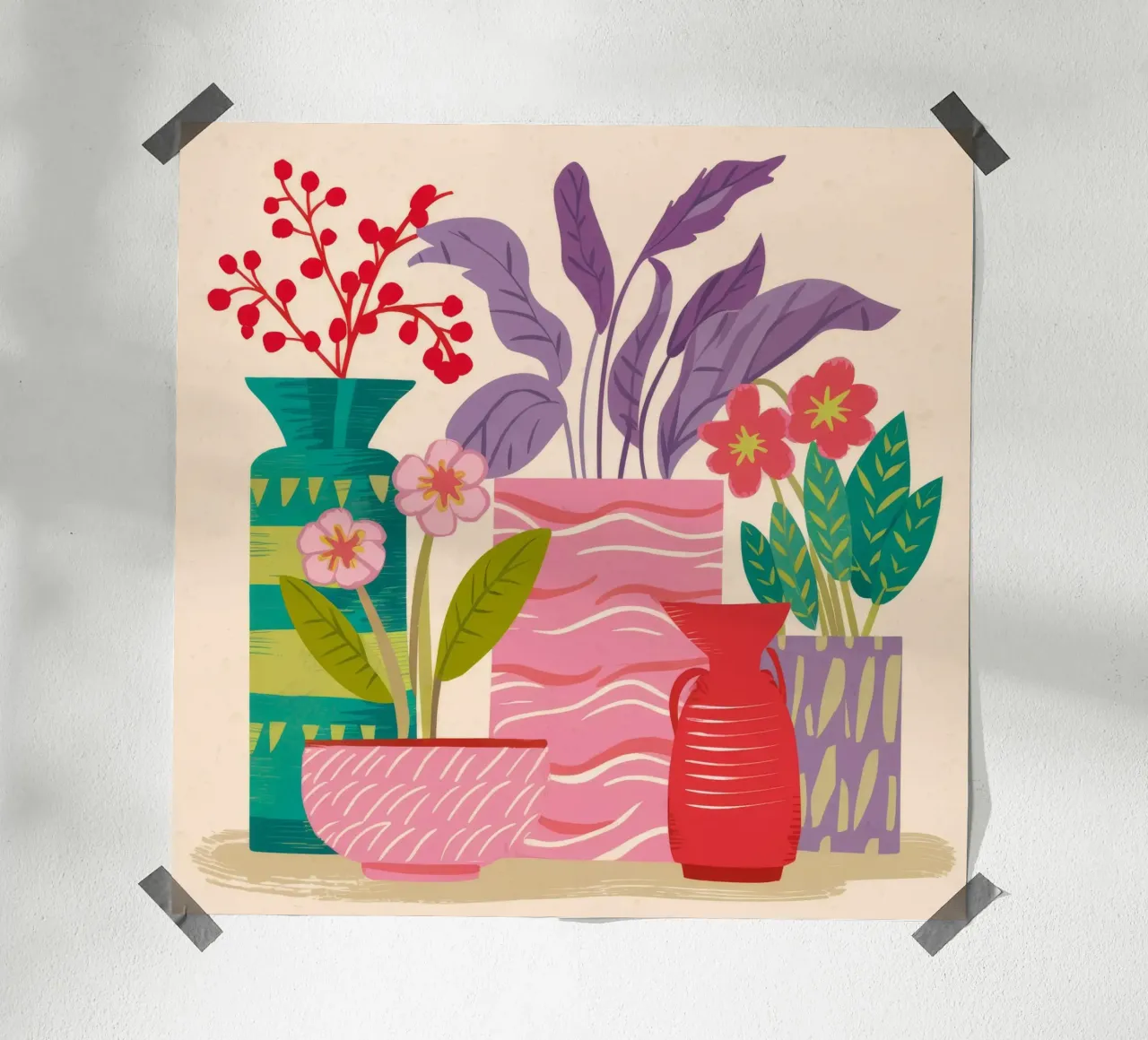 Vaso rosa Stillness poster con telaio in legno da Stone Decade
