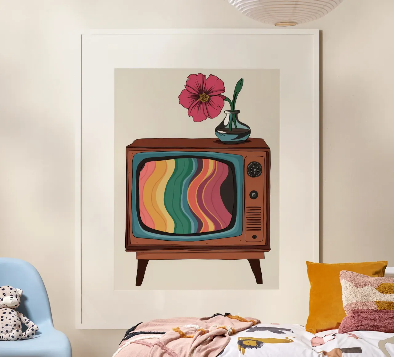 Fiore retrò TV poster con telaio in plastica da Muse Artworks