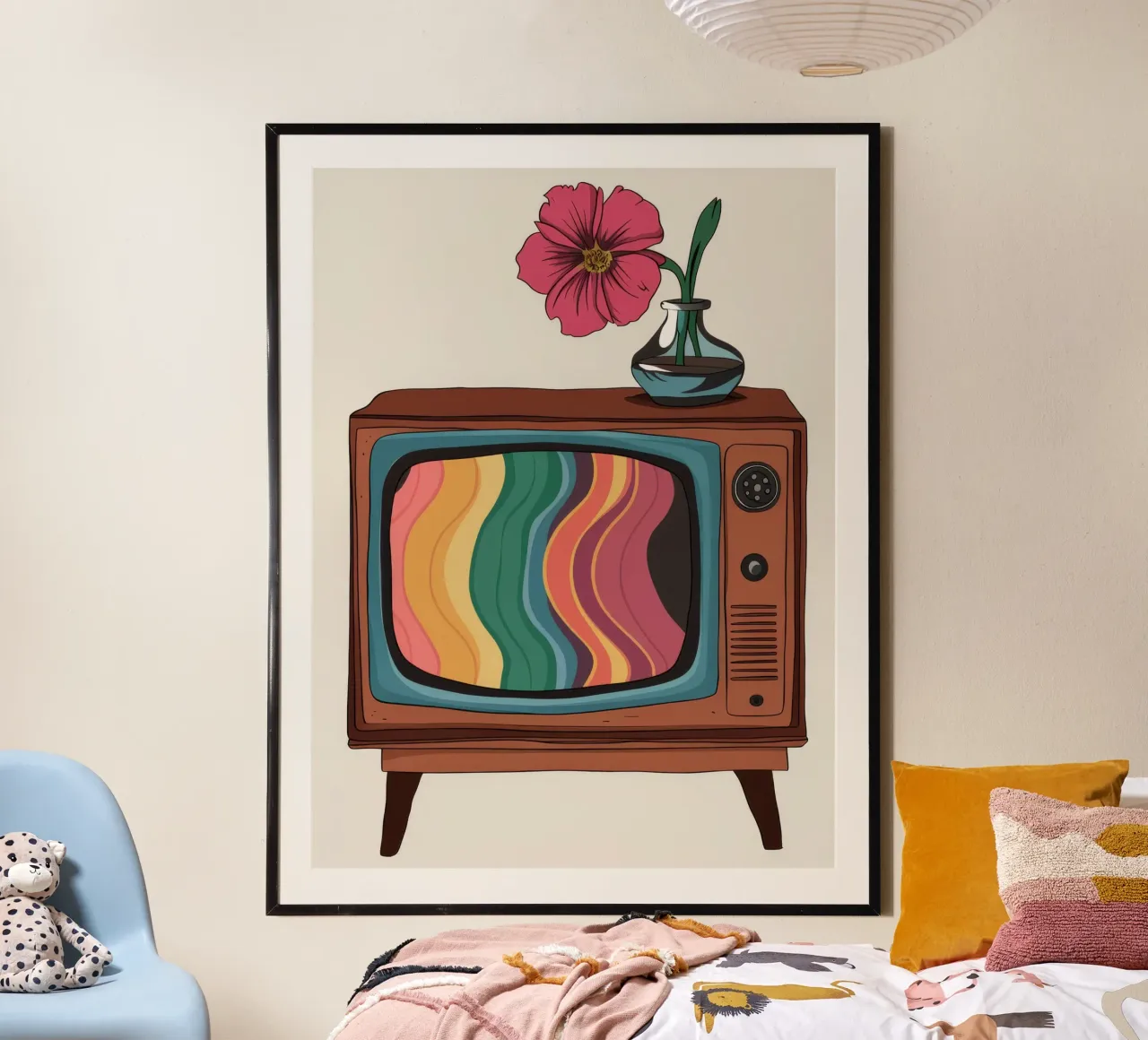 Fiore retrò TV poster con telaio in plastica da Muse Artworks