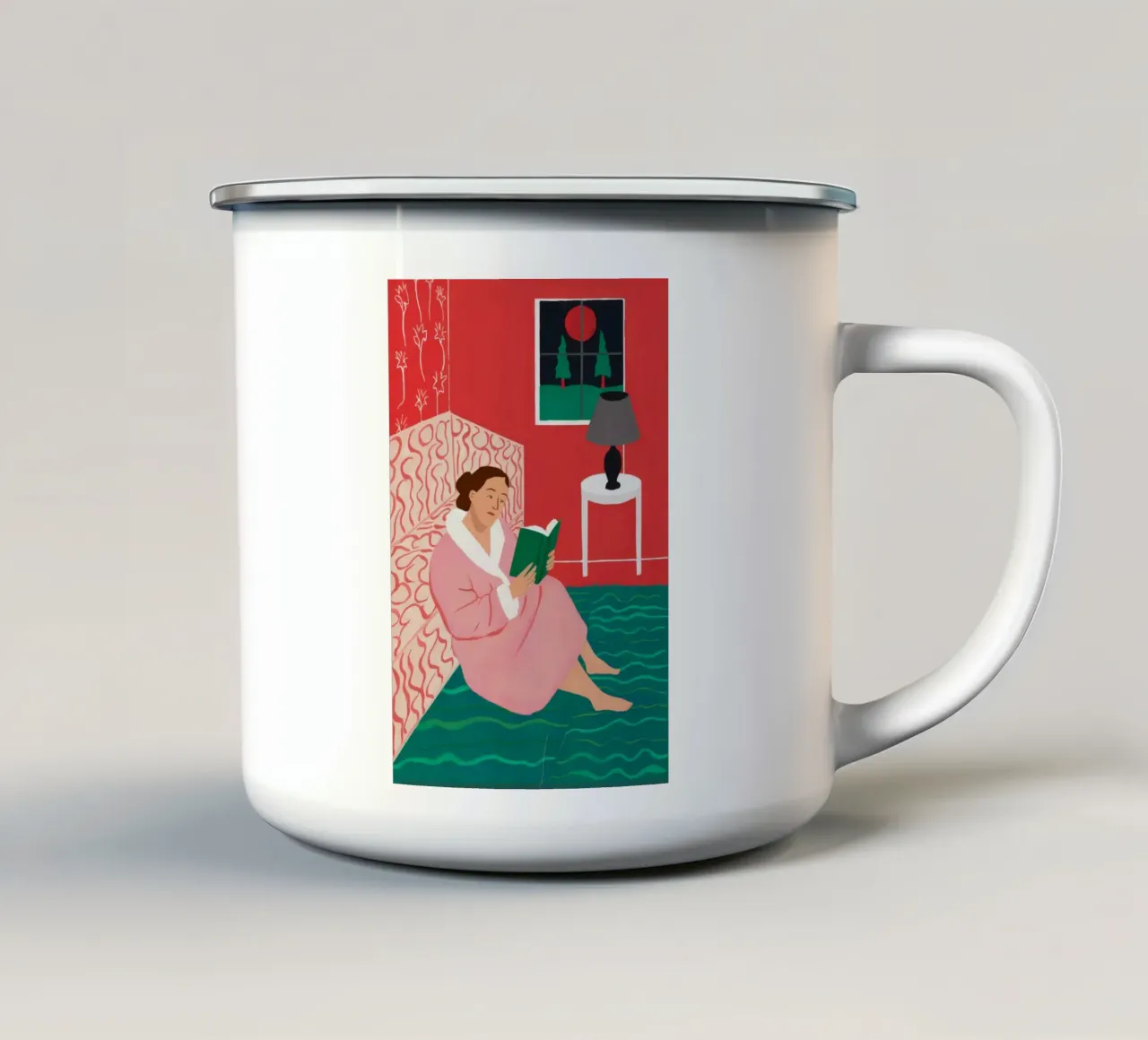 Lecture à la lueur des lampes mug en émail de Haven Fantasy