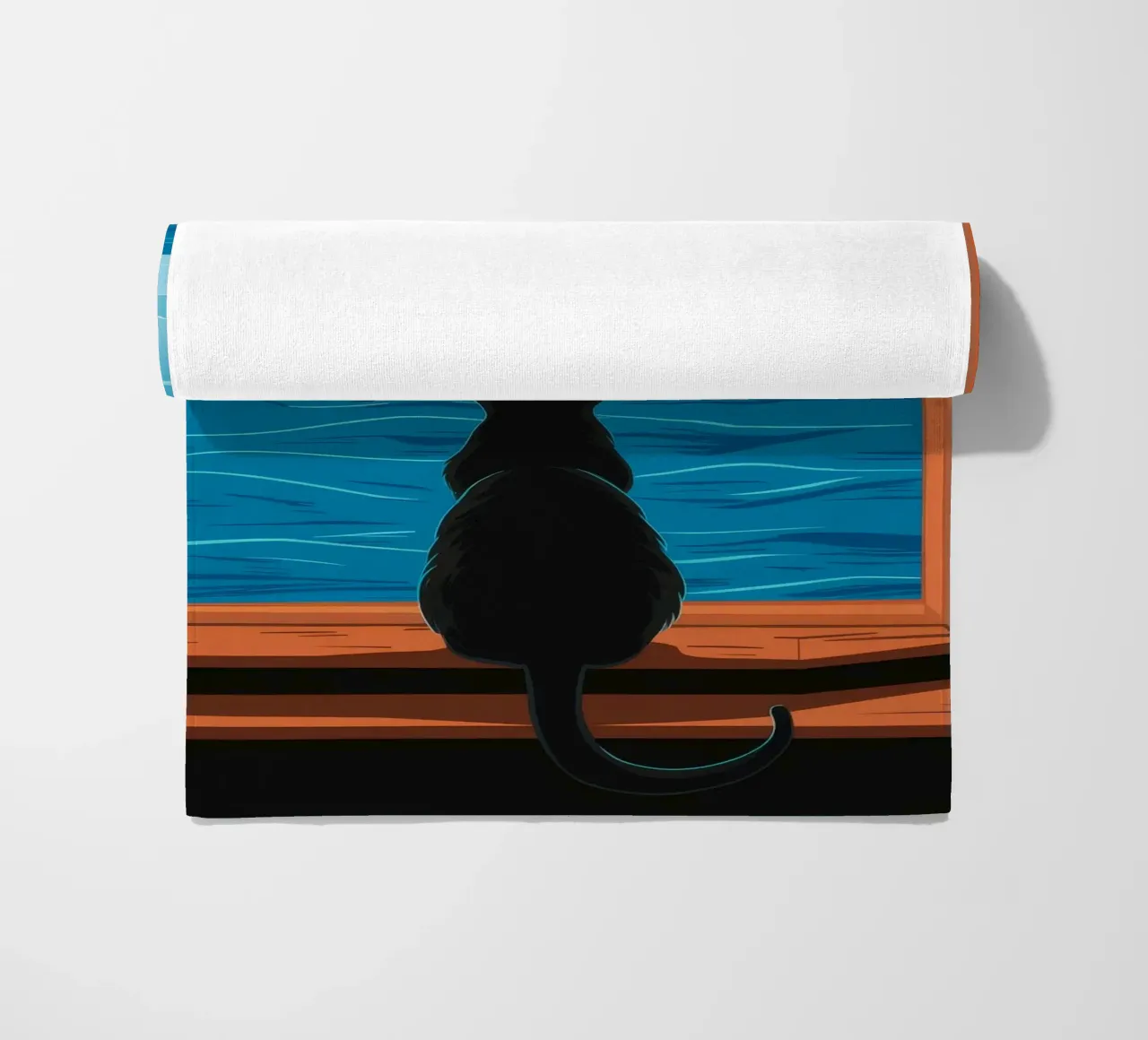 Window Cat Seaview beach towel by FadeAura