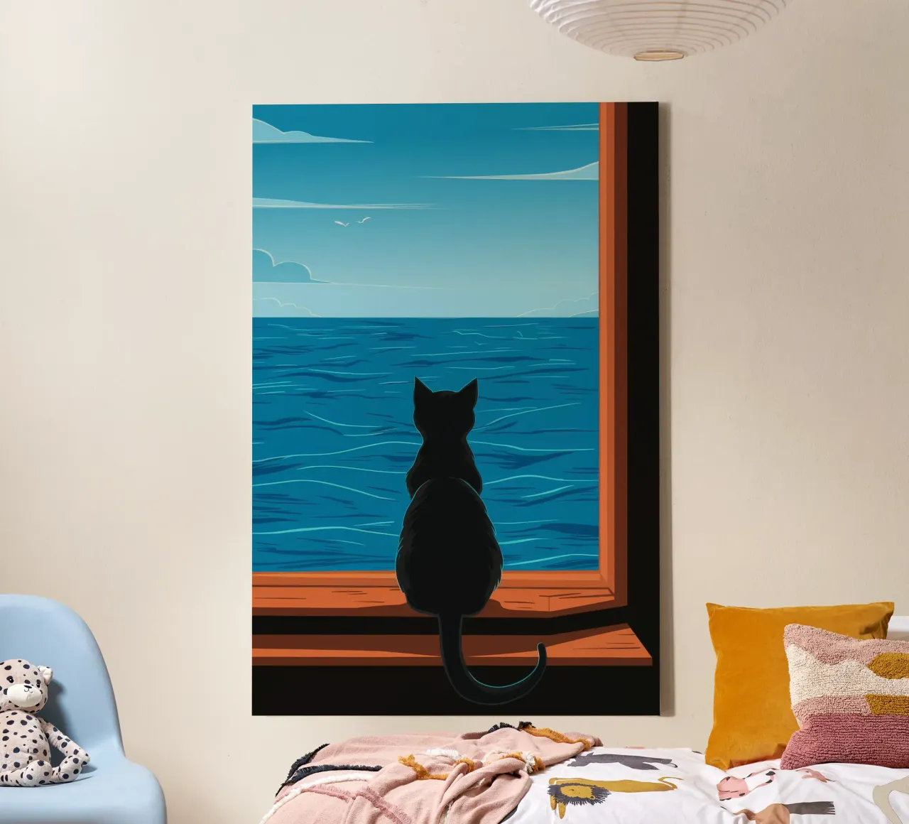 Window Cat Seaview canvas with Floater frame by FadeAura