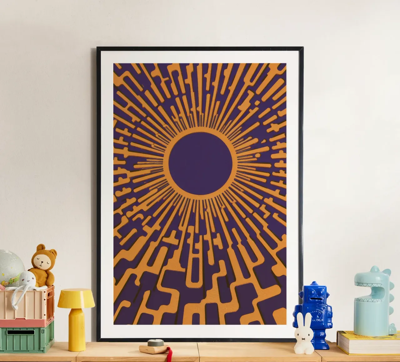 Indaco Sunburst Radiance poster con telaio in alluminio da Stone Decade