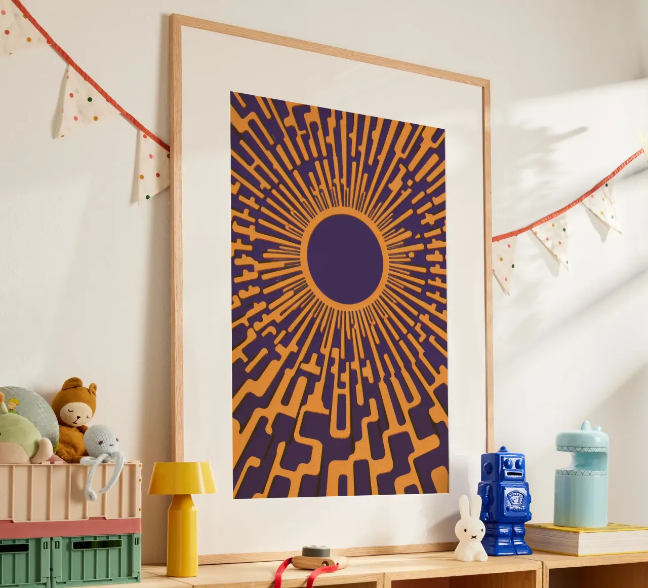 Indaco Sunburst Radiance poster con telaio in alluminio da Stone Decade