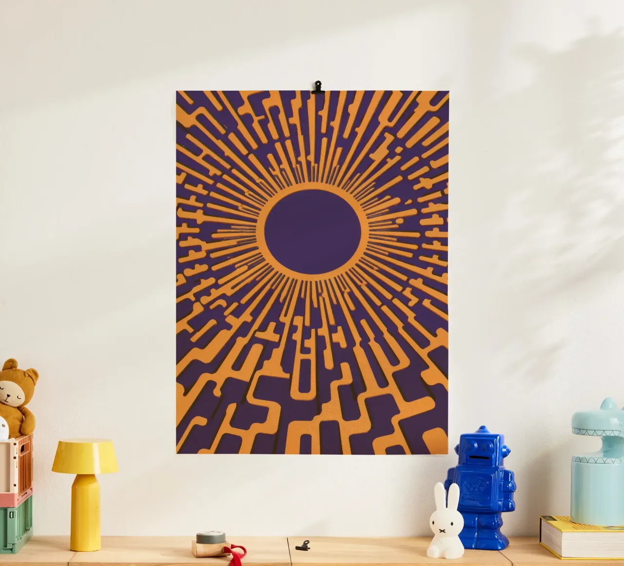 Indaco Sunburst Radiance poster con telaio in alluminio da Stone Decade