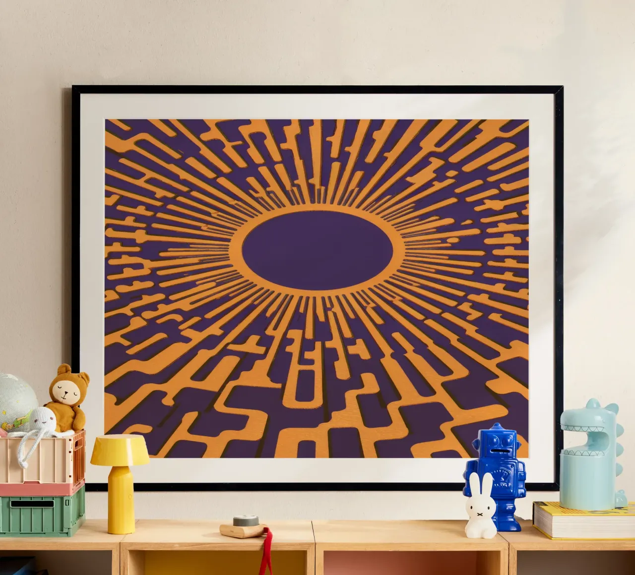 Indaco Sunburst Radiance poster con telaio in alluminio da Stone Decade