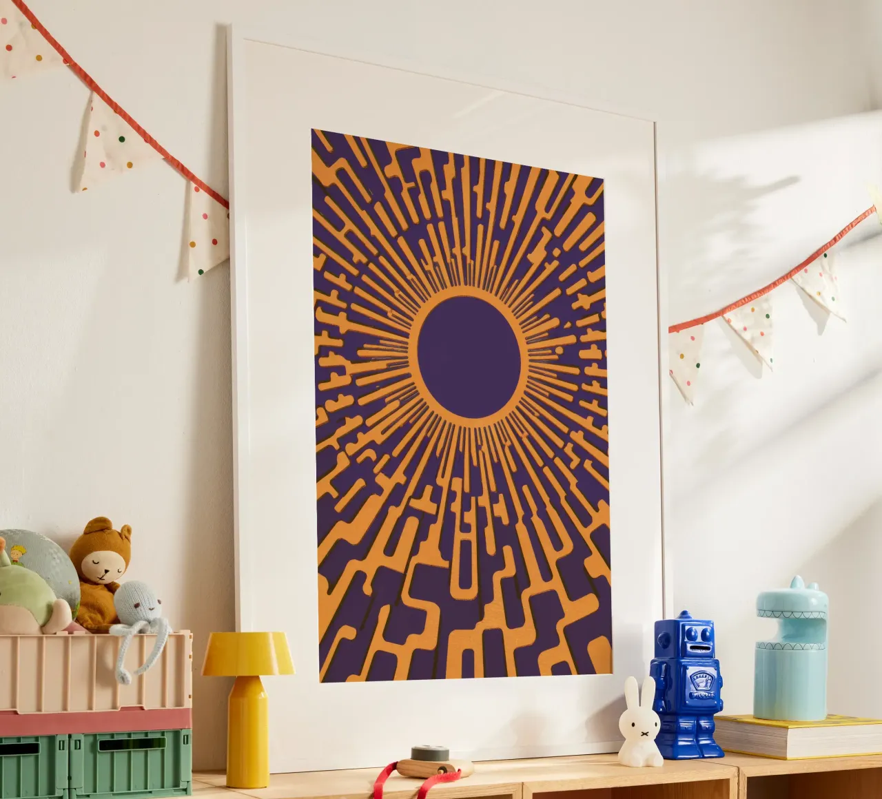 Indaco Sunburst Radiance poster con telaio in alluminio da Stone Decade