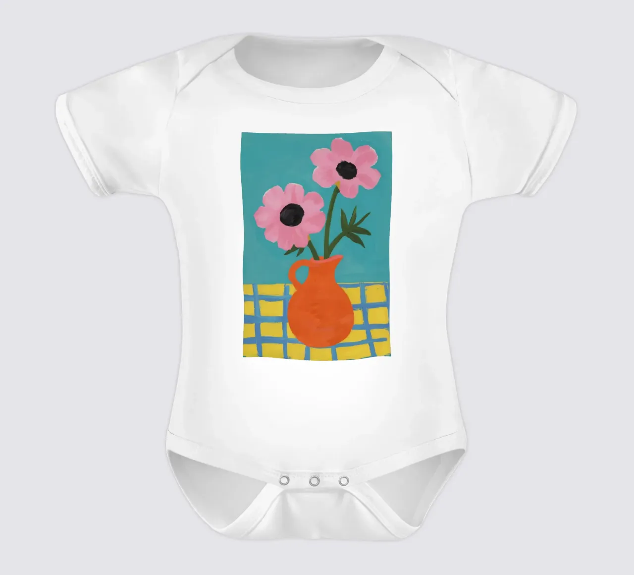Vaso arancione Fiori rosa body neonato maniche corte da Haven Fantasy