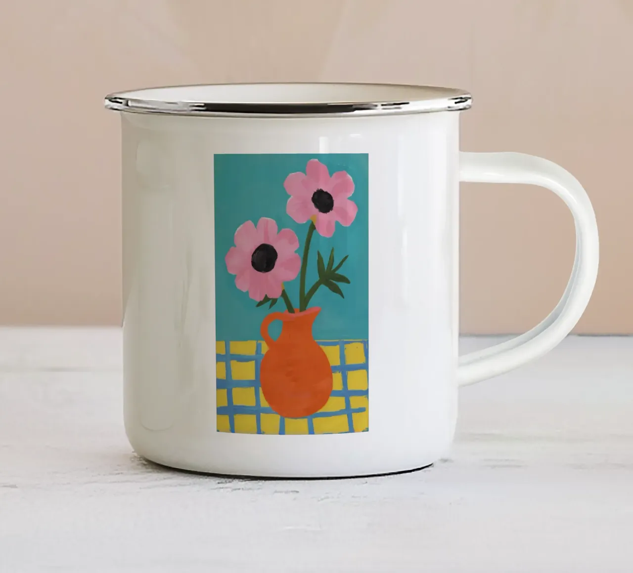 Vaso arancione Fiori rosa tazza in smalto da Haven Fantasy