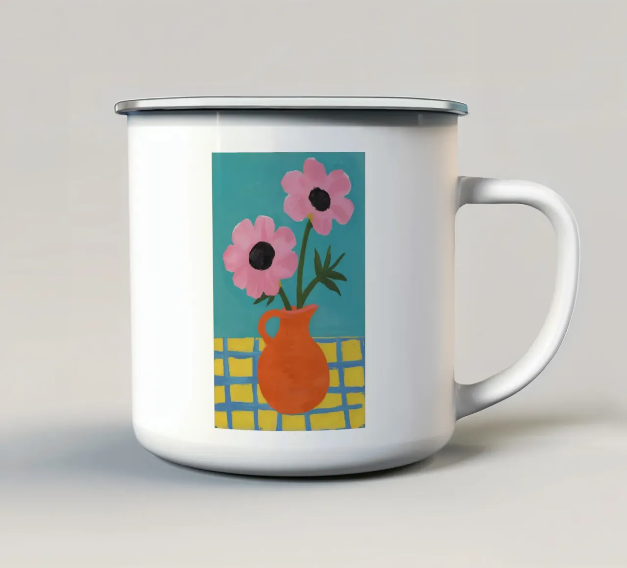 Vaso arancione Fiori rosa tazza in smalto da Haven Fantasy