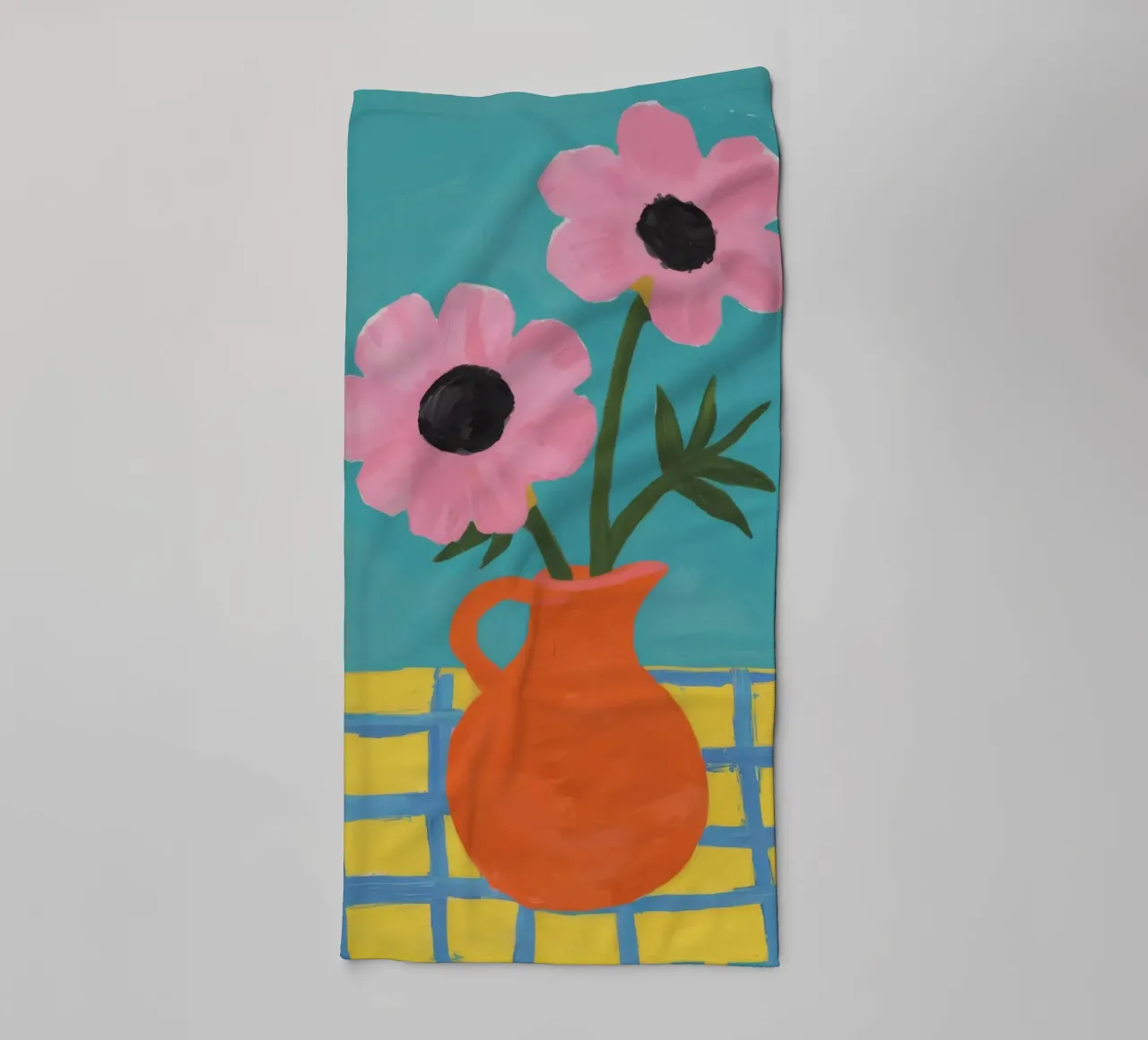 Vaso arancione Fiori rosa asciugamano da bagno da Haven Fantasy