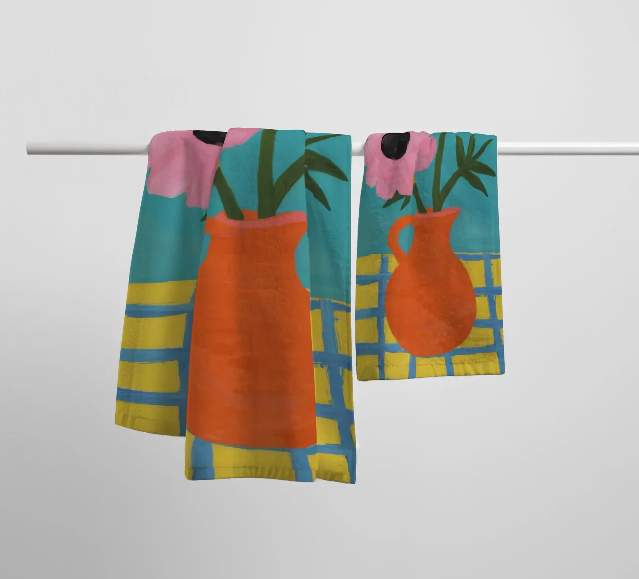 Vaso arancione Fiori rosa asciugamano da bagno da Haven Fantasy