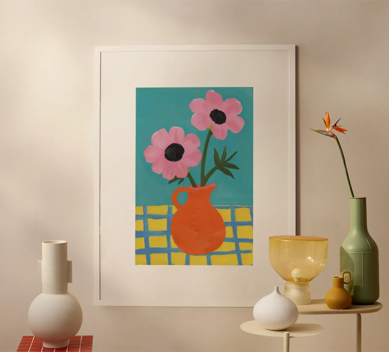 Vaso arancione Fiori rosa carta hahnemühle da Haven Fantasy