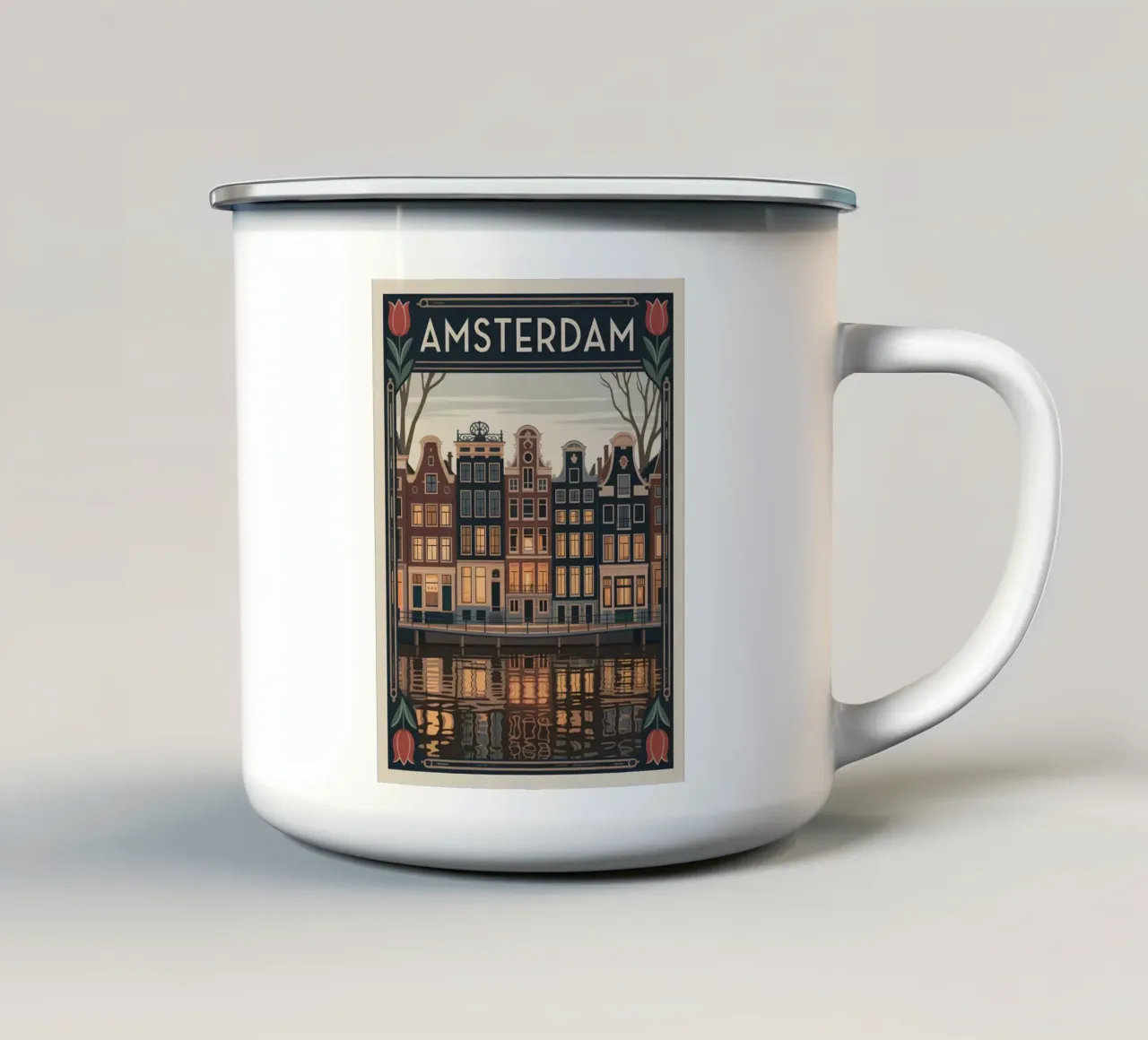Amsterdam nostalgie reisposter emaille mok van Vintage Travel Art