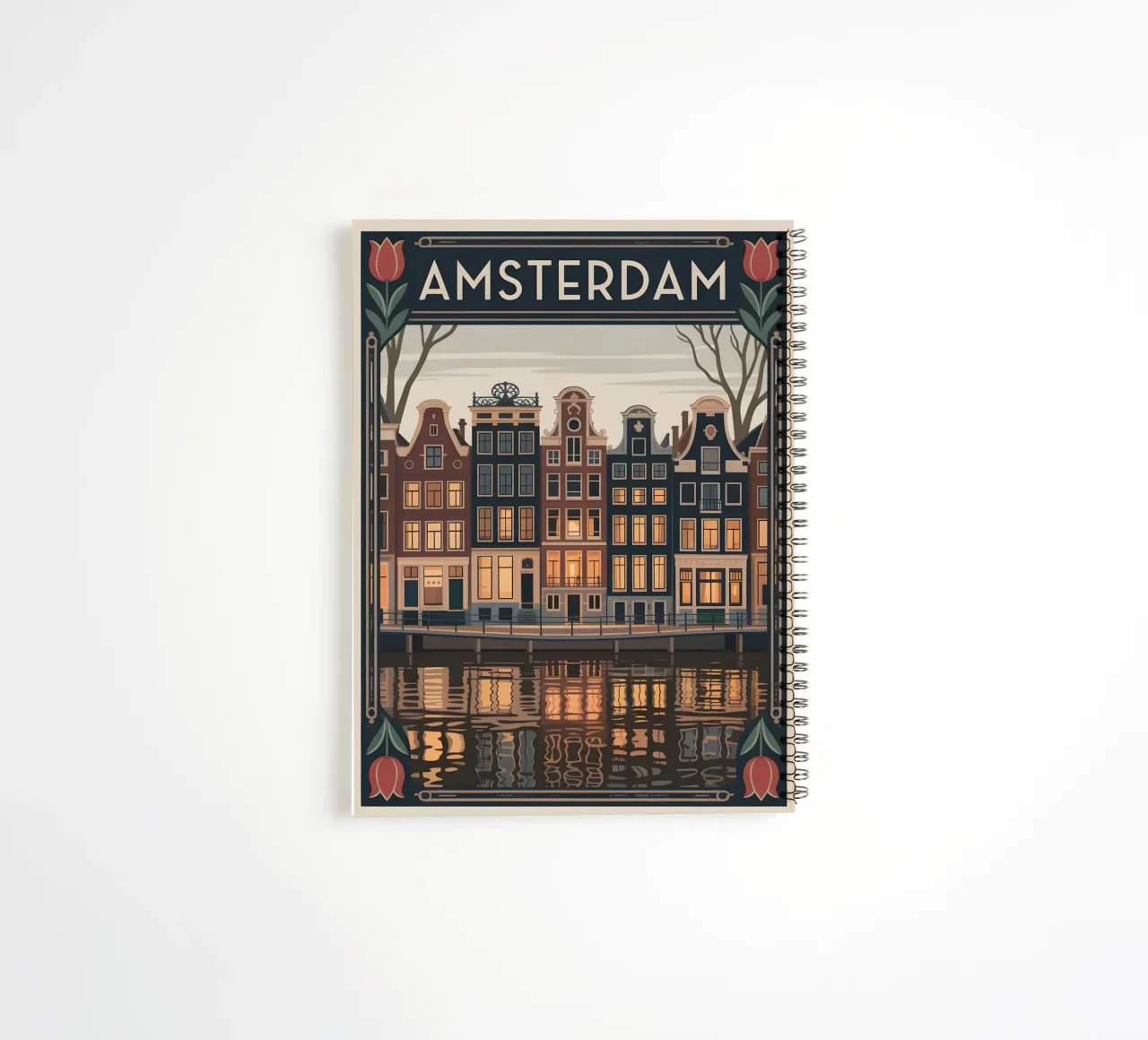 Amsterdam nostalgia travel poster spiral notebook by Vintage Travel Art