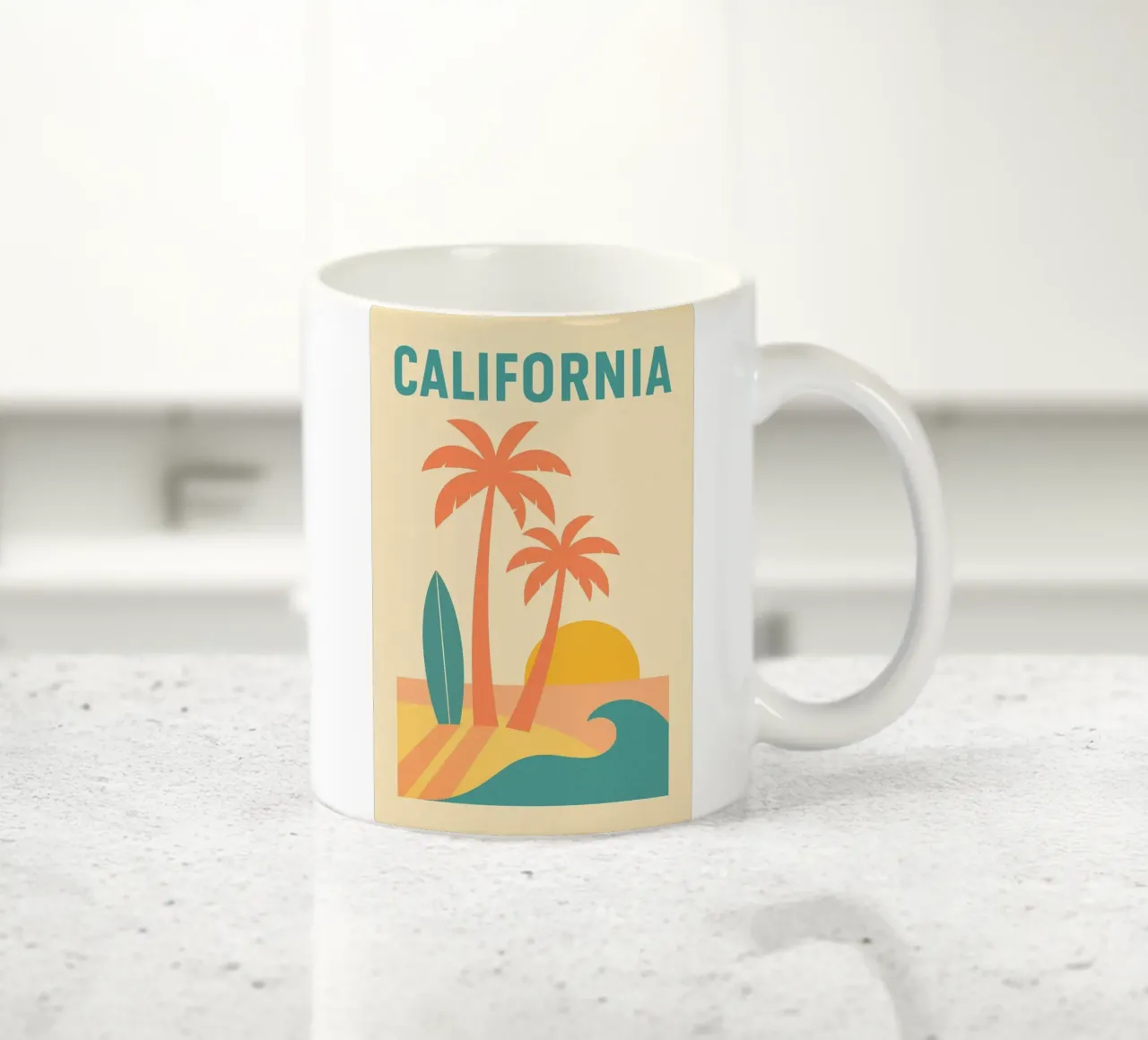 CALIFORNIA - Sun, palms and waves ceramic mug by JETLAG | affiches voyage