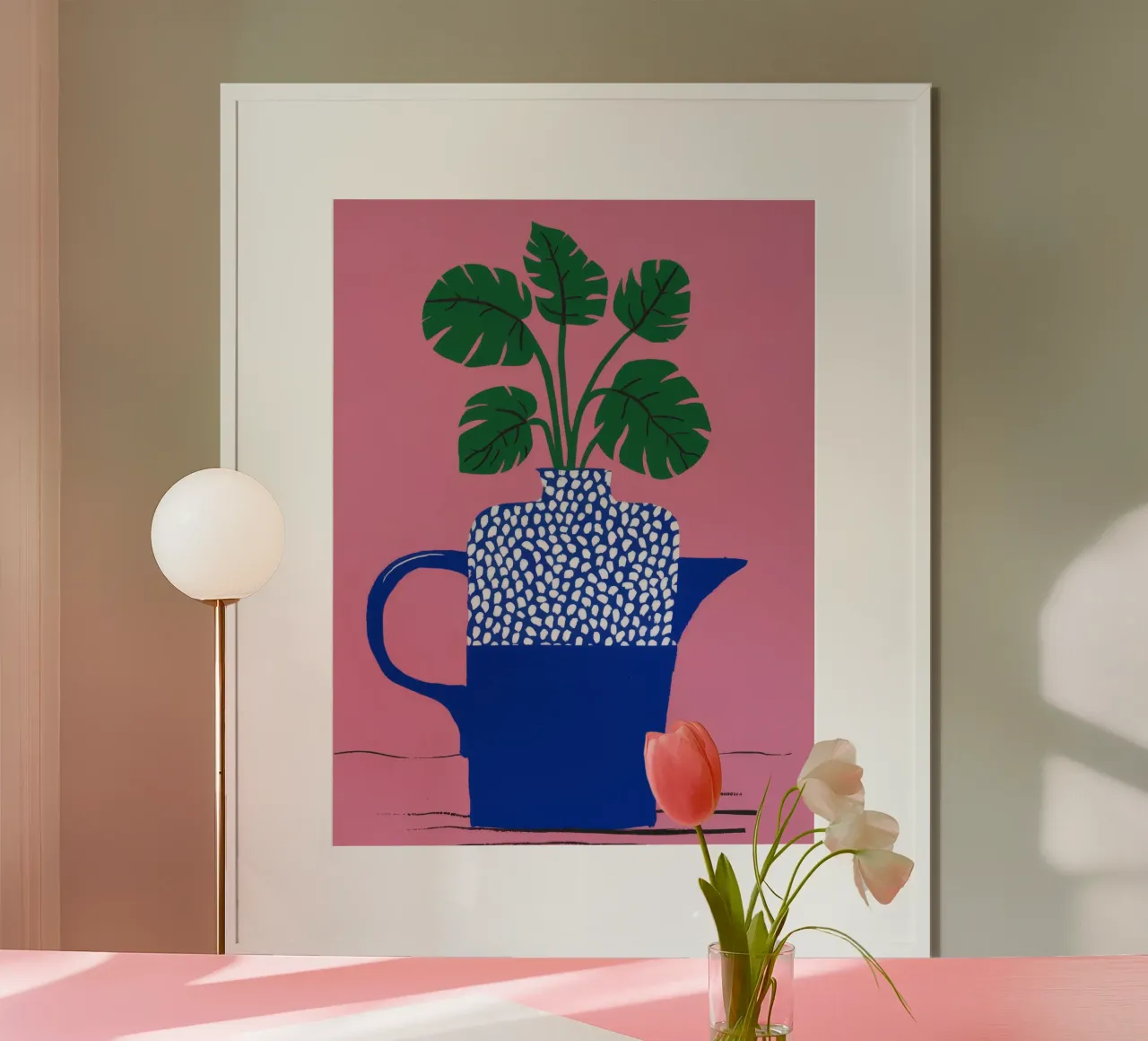 Pianta a pois blu poster con telaio in plastica da Muse Artworks