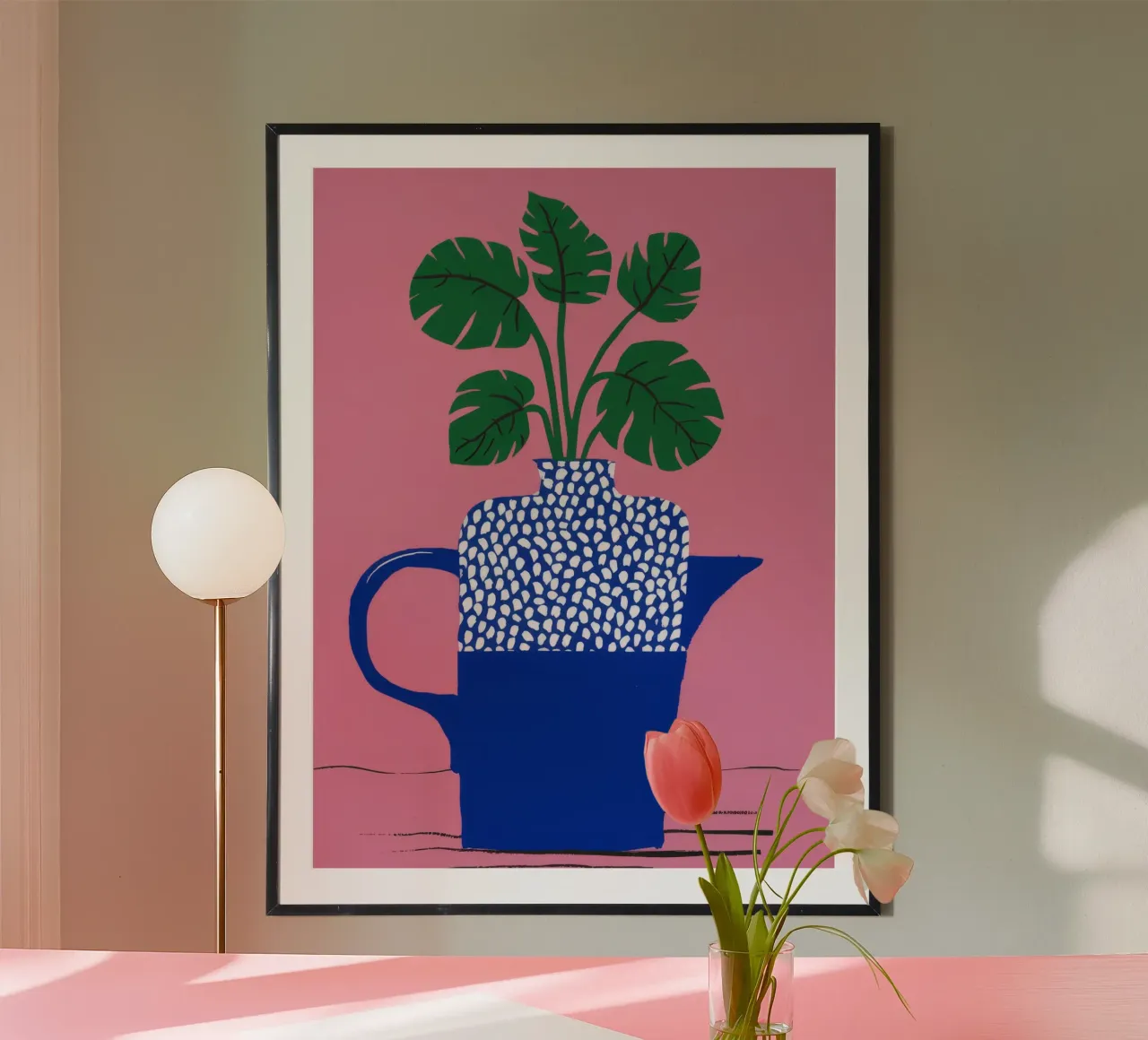 Pianta a pois blu poster con telaio in plastica da Muse Artworks