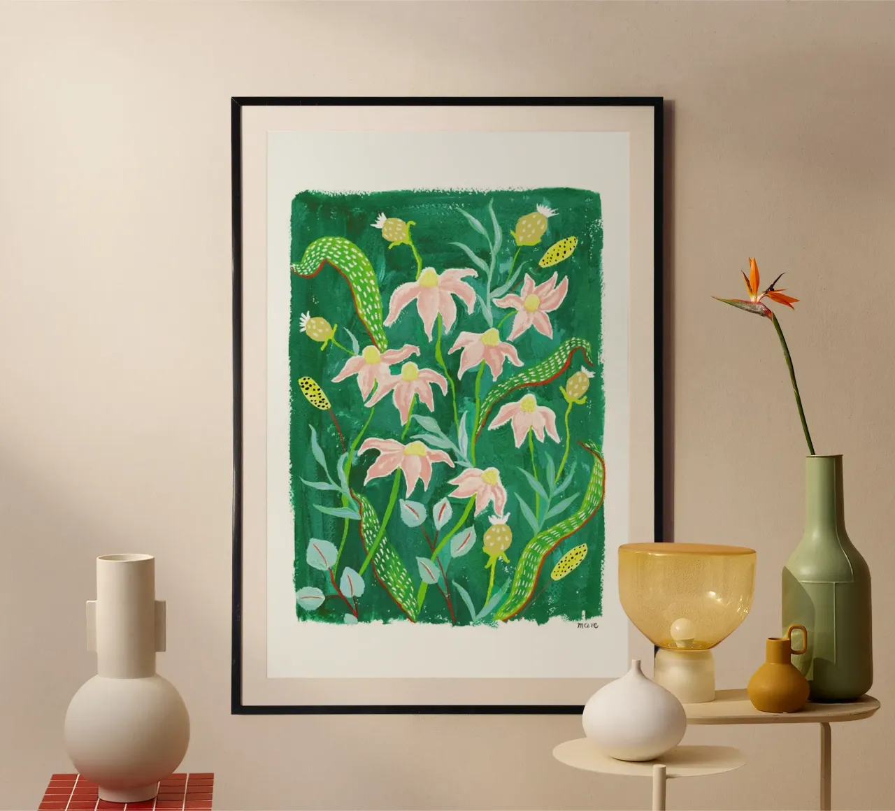 Floral Arrangement poster with wooden frame by Atelier Mave