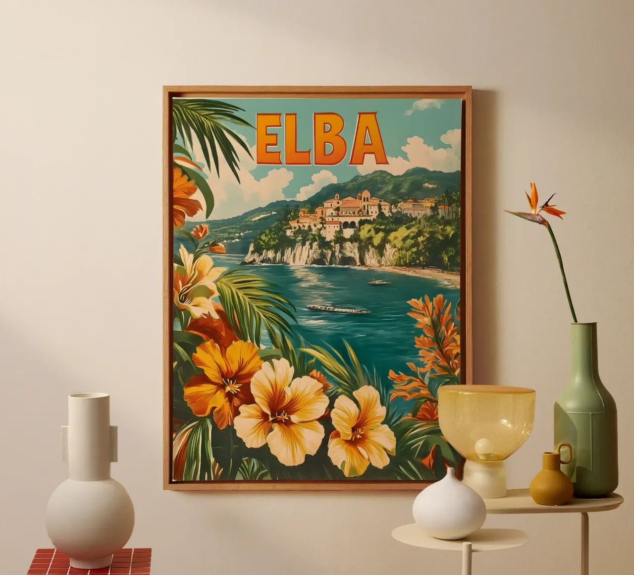 Elba manifesti di viaggio d'epoca tela con Cornice a cassetta da Vintage Travel Art