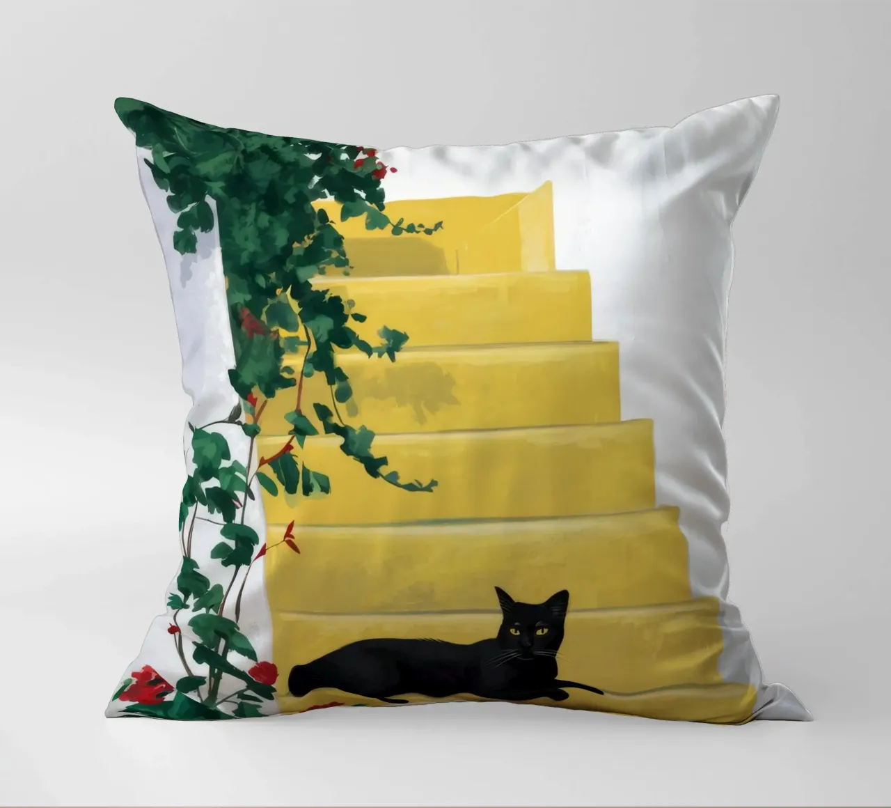 Passi gialli Gatto nero cuscino da FadeAura