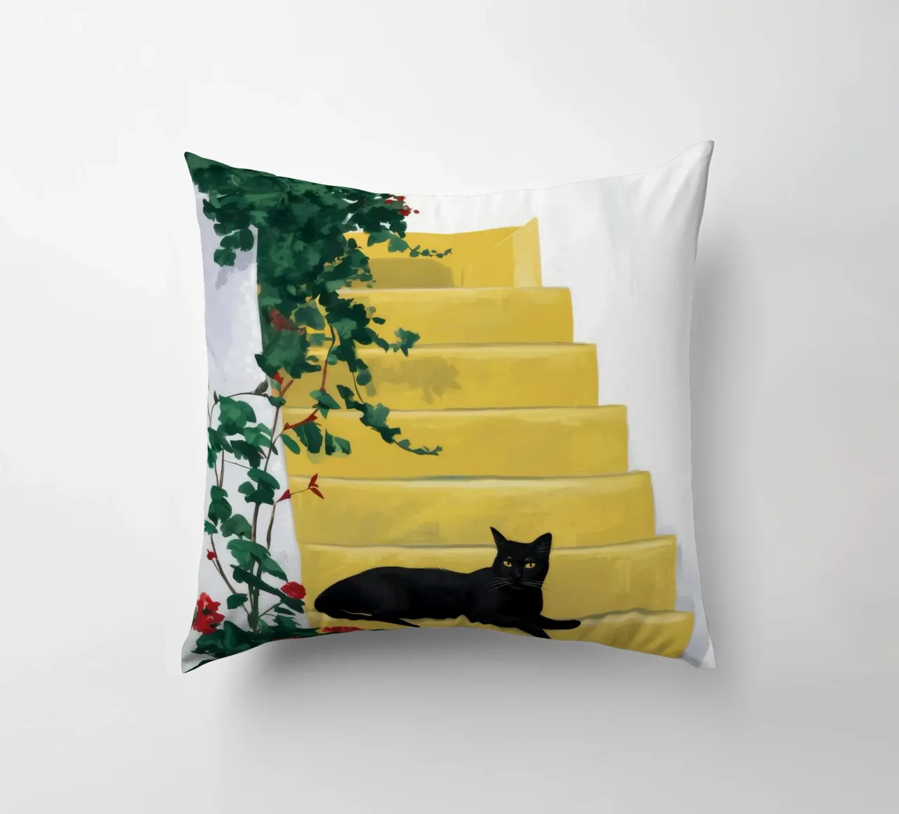 Passi gialli Gatto nero cuscino da FadeAura