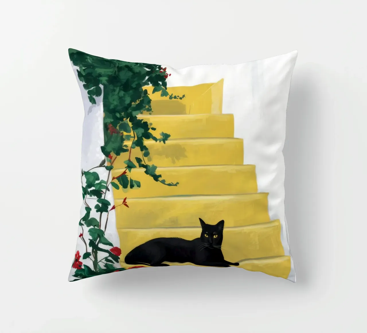 Passi gialli Gatto nero cuscino da FadeAura