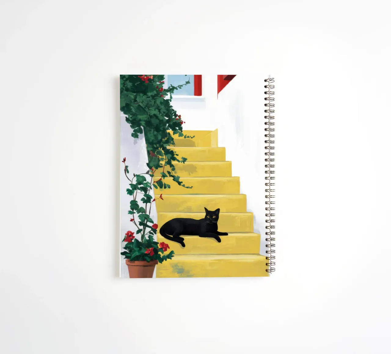 Yellow Steps Black Cat spiral notebook by FadeAura