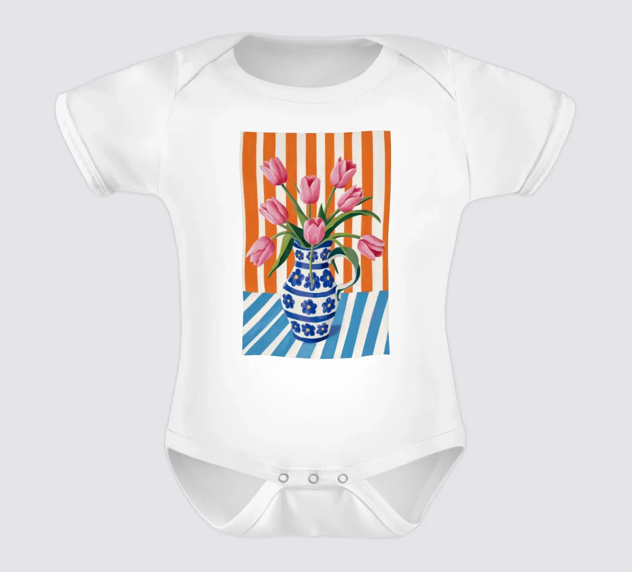 Tulipani in vaso a righe body neonato maniche corte da Haven Fantasy