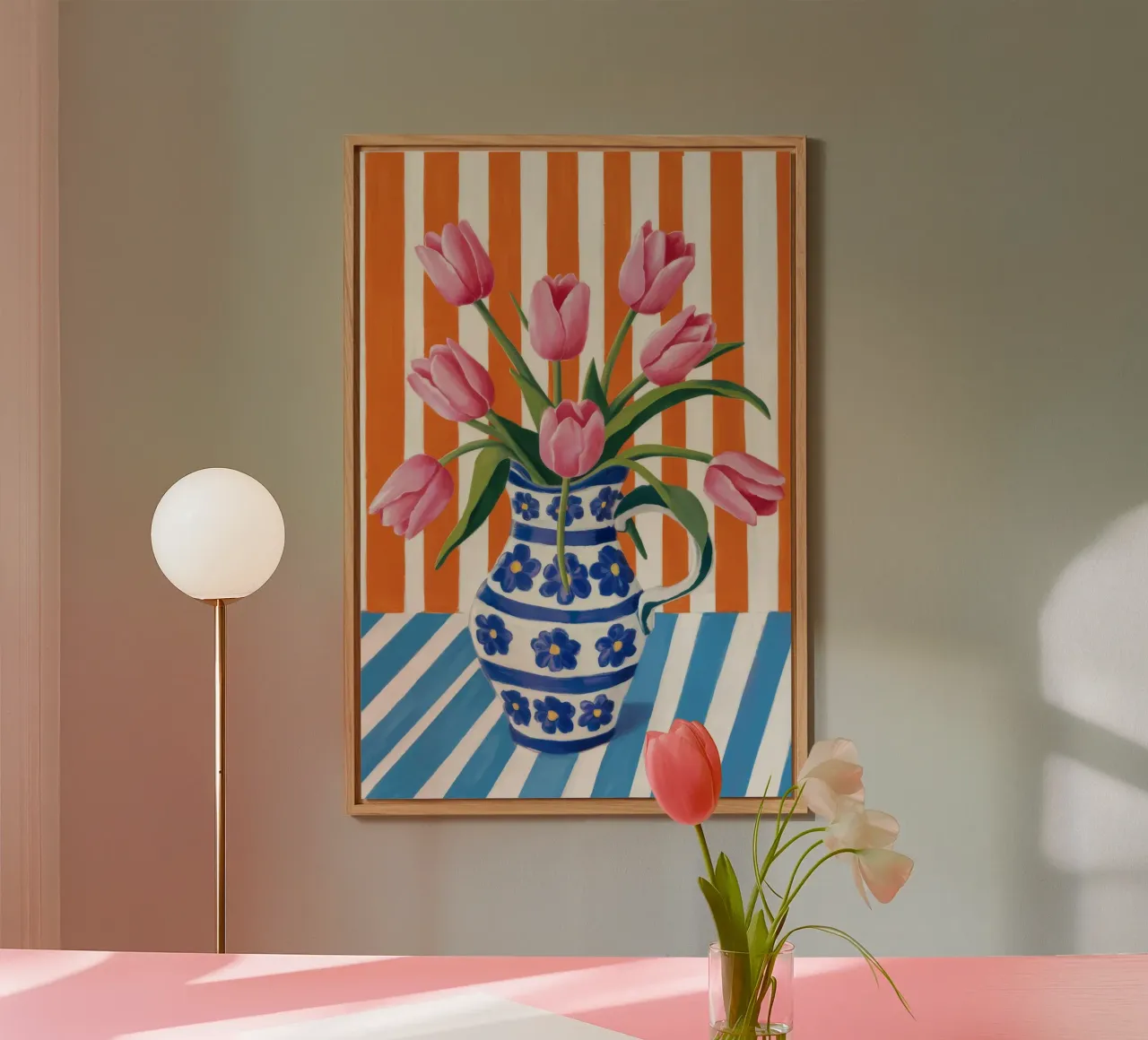 Tulipani in vaso a righe alluminio dibond da Haven Fantasy