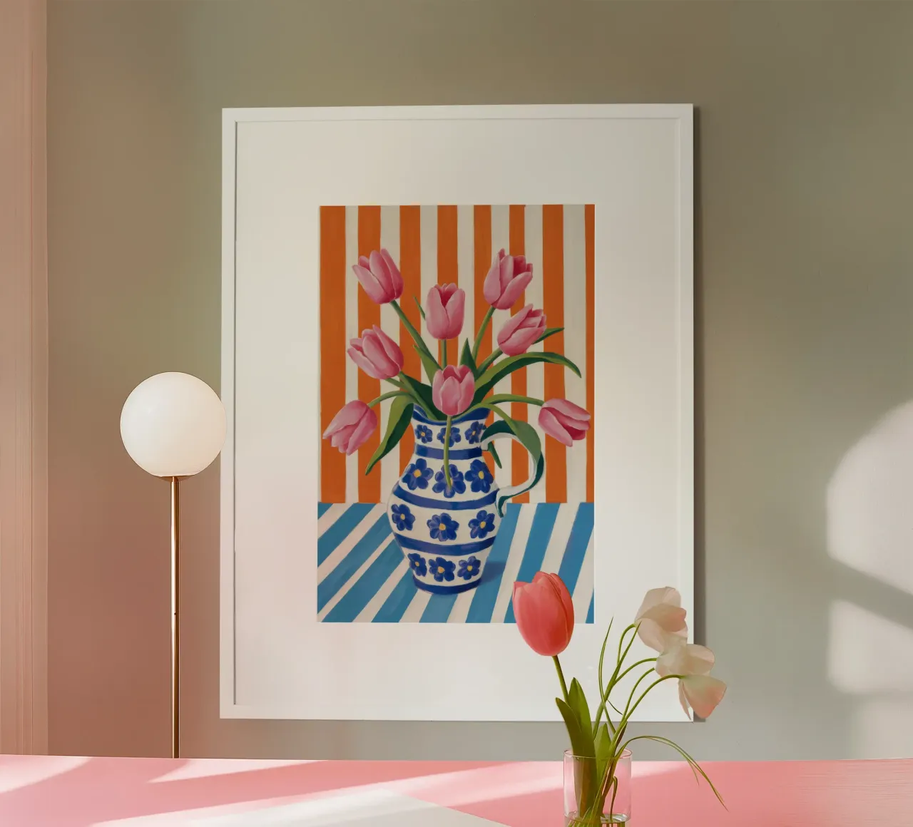 Tulipani in vaso a righe poster da Haven Fantasy