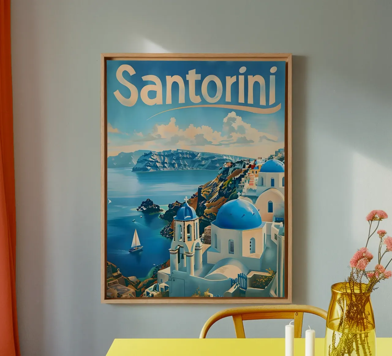 Santorini vintage Reiseposter tela con Cornice a cassetta da Vintage Travel Art