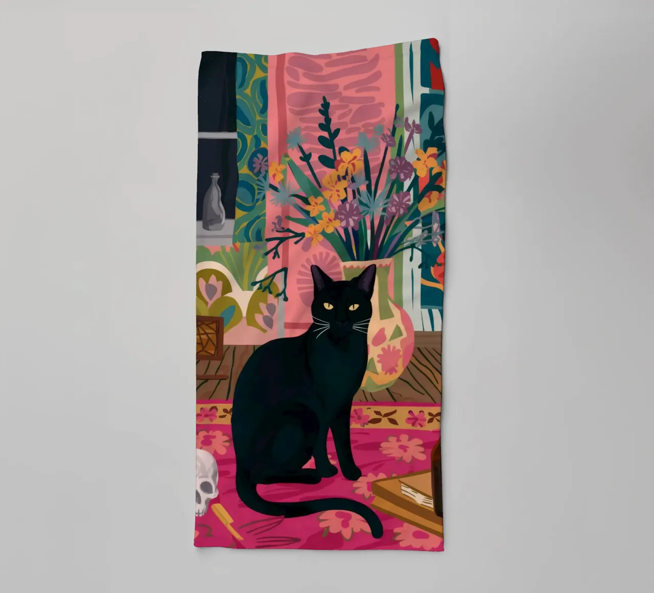 Skull and Cat Stillness towel by Stone Decade
