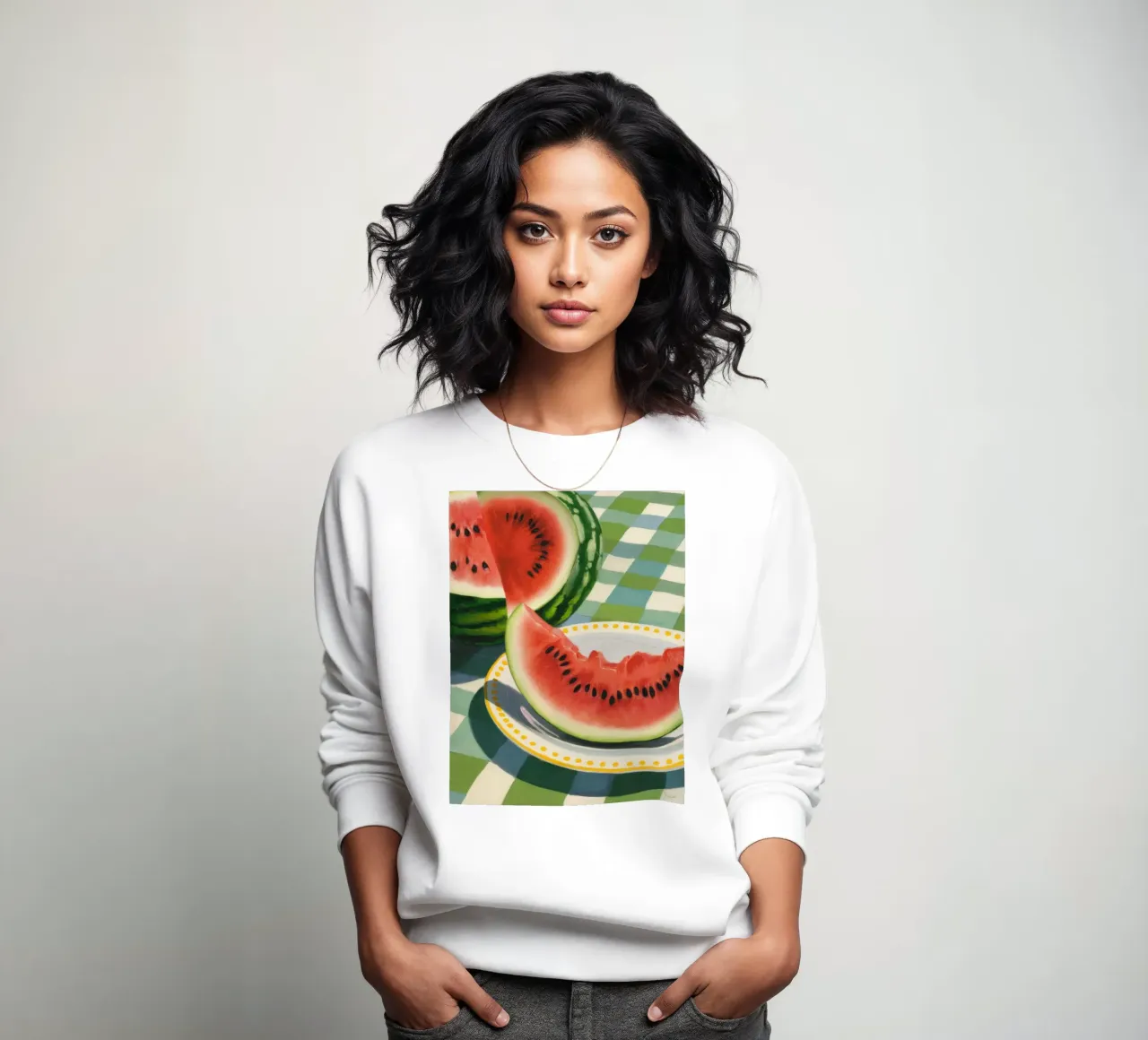 Watermelon Gingham Picnic sweatshirt by FadeAura