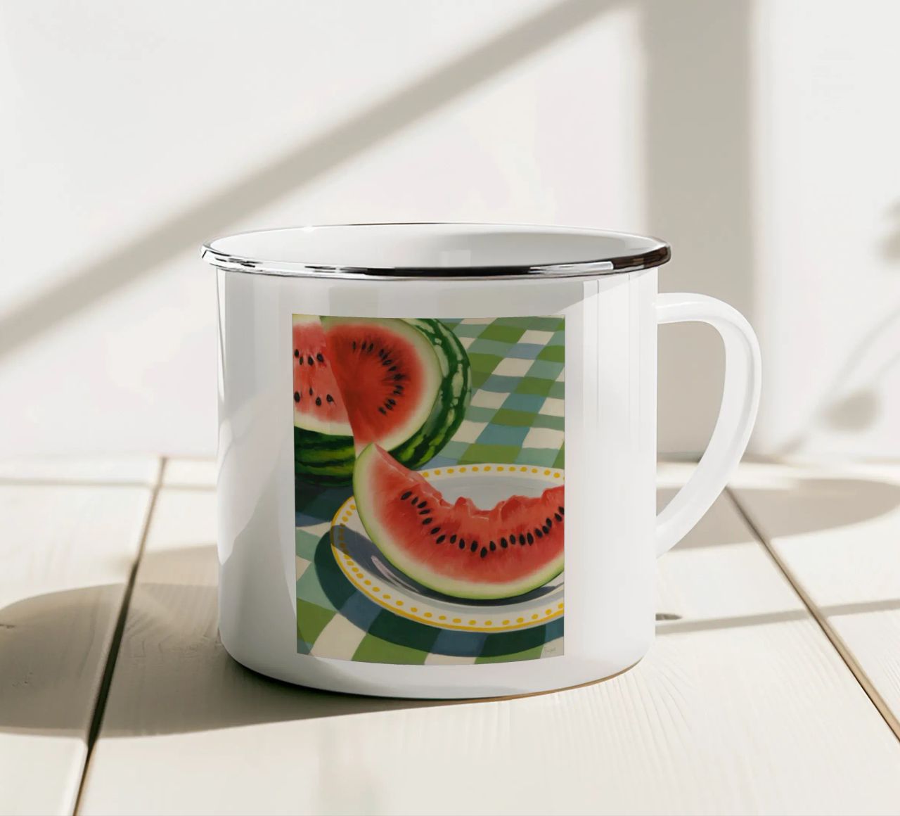 Watermelon Gingham Picnic tazza in smalto da FadeAura