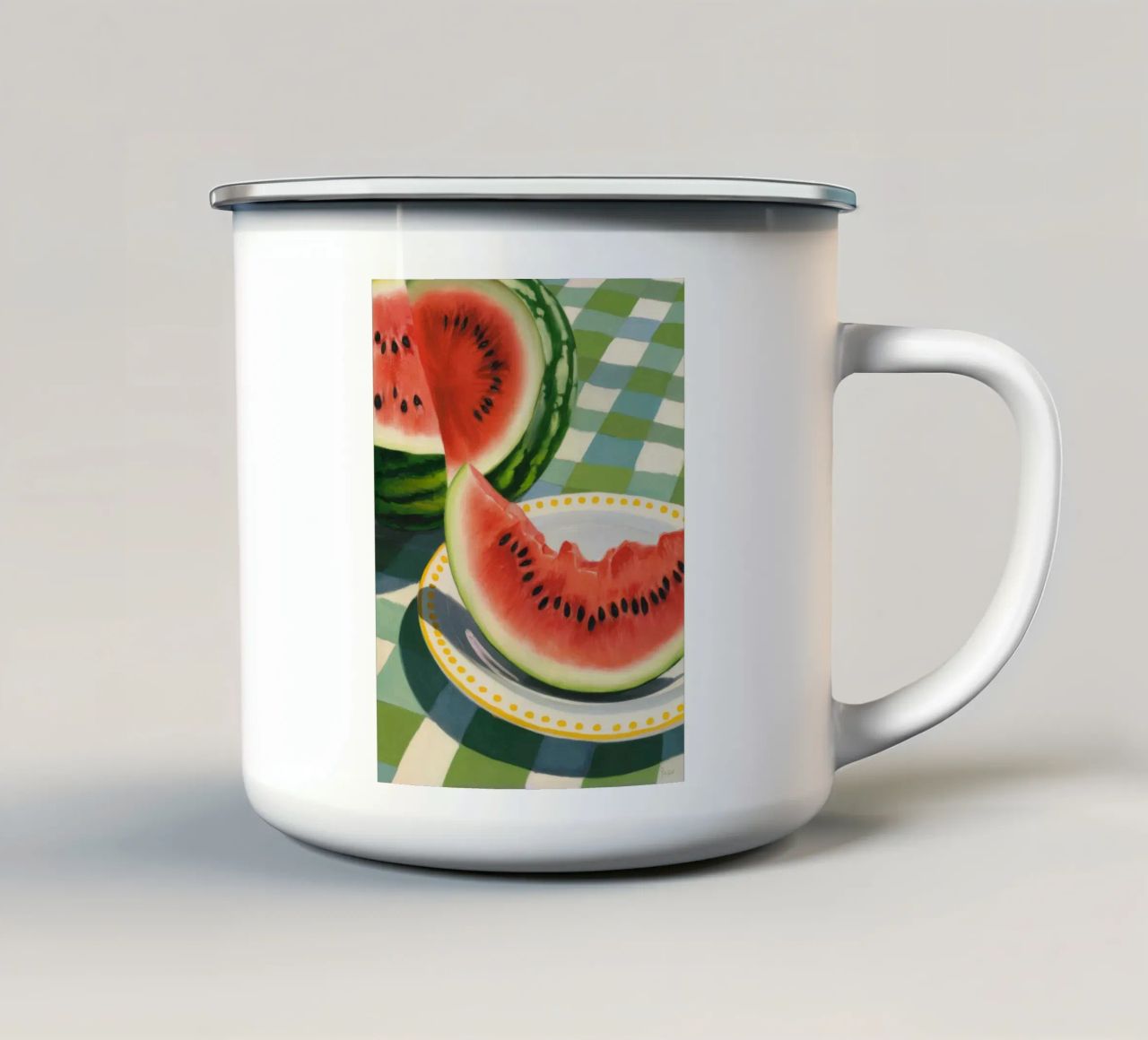 Watermelon Gingham Picnic tazza in smalto da FadeAura
