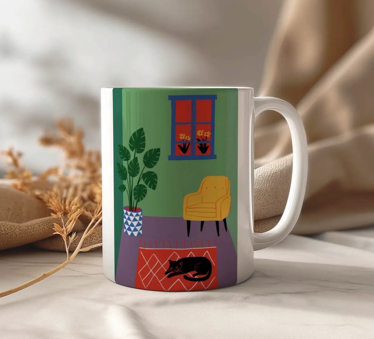 Sedia gialla Gatto nero tazza in ceramica da Haven Fantasy