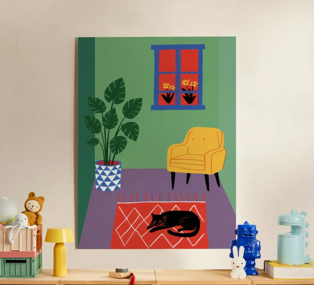 Yellow Chair Black Cat acrylic glass by Haven Fantasy