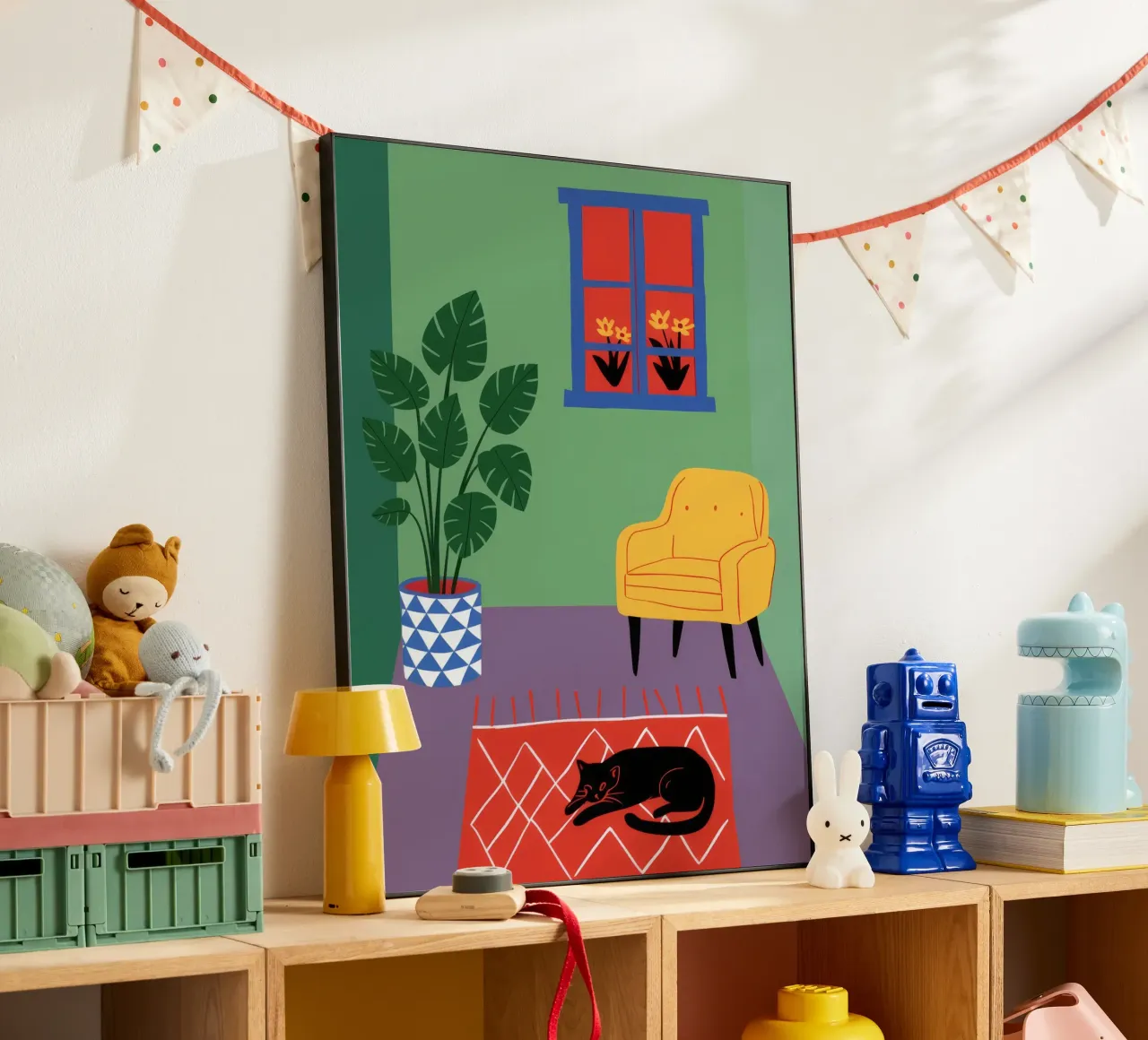Yellow Chair Black Cat alu-dibond by Haven Fantasy