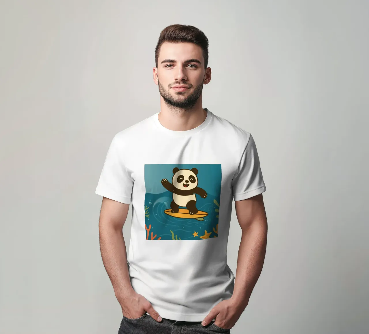 Felice panda che fa surf - illustrazione estiva t-shirt da namosh