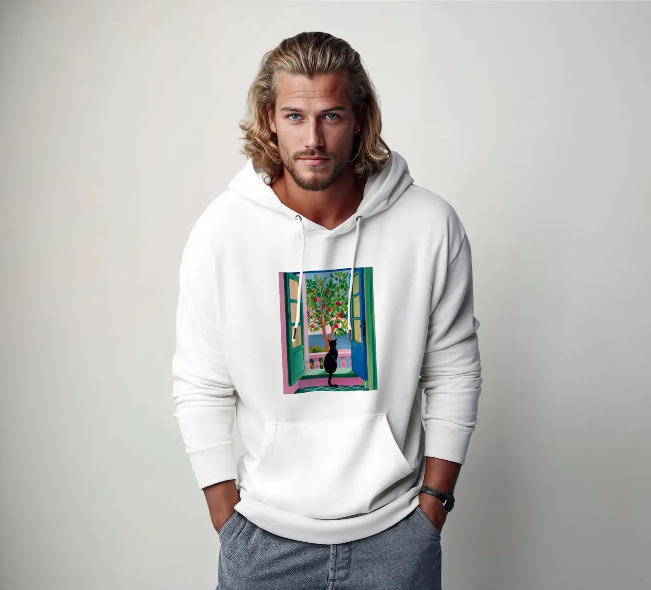 Jardin des chats de fenêtre sweat à capuche de FadeAura