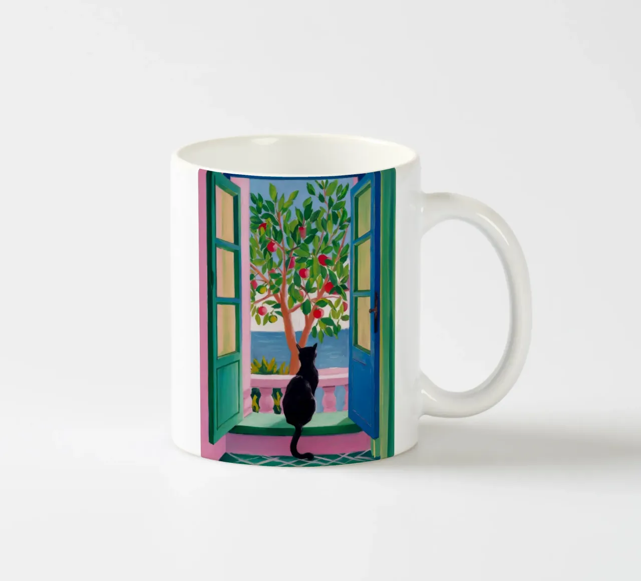 Window Cat Garden ceramic mug by FadeAura