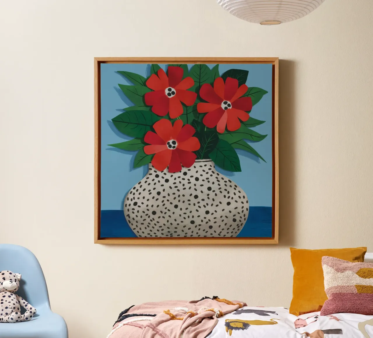Spotted Vase Red Poppies canvas with Floater frame by Haven Fantasy