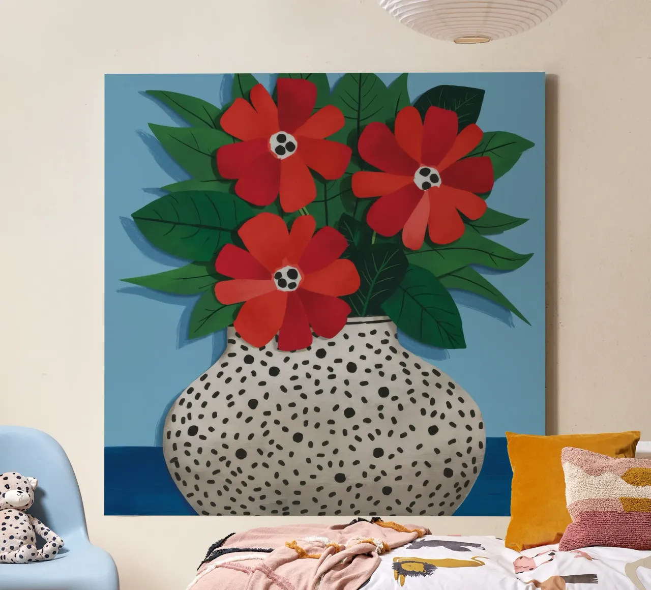 Spotted Vase Red Poppies canvas with Floater frame by Haven Fantasy