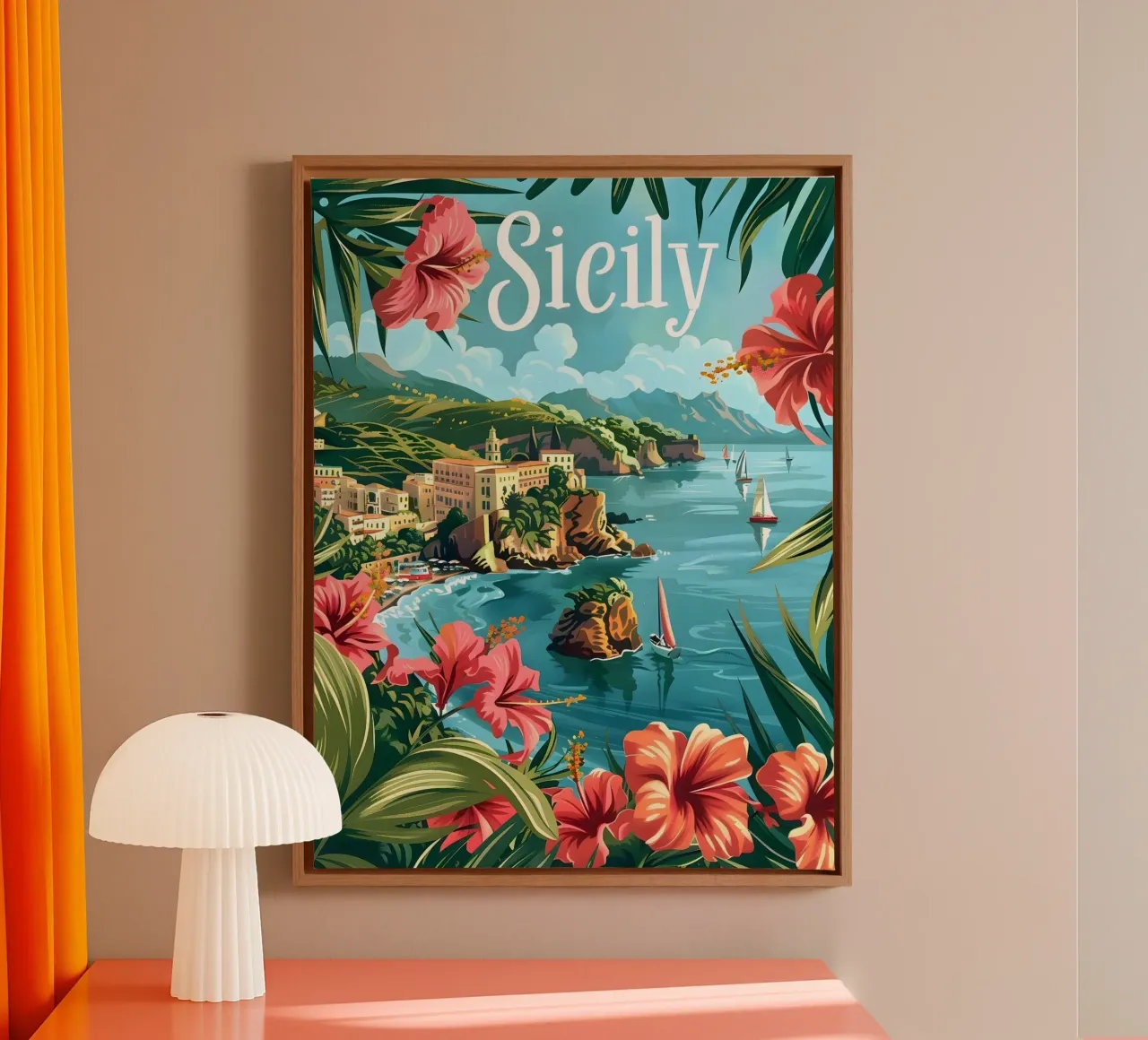 Sicilië vintage reisposter canvas met Baklijst van Vintage Travel Art